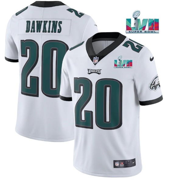 Men's Philadelphia Eagles #20 Brian Dawkins White Super Bowl LVII Patch Vapor Untouchable Limited Stitched Jersey
